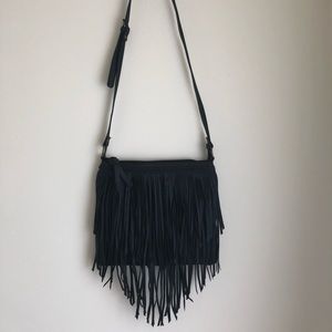 Classic faux leather black fringe crossbody